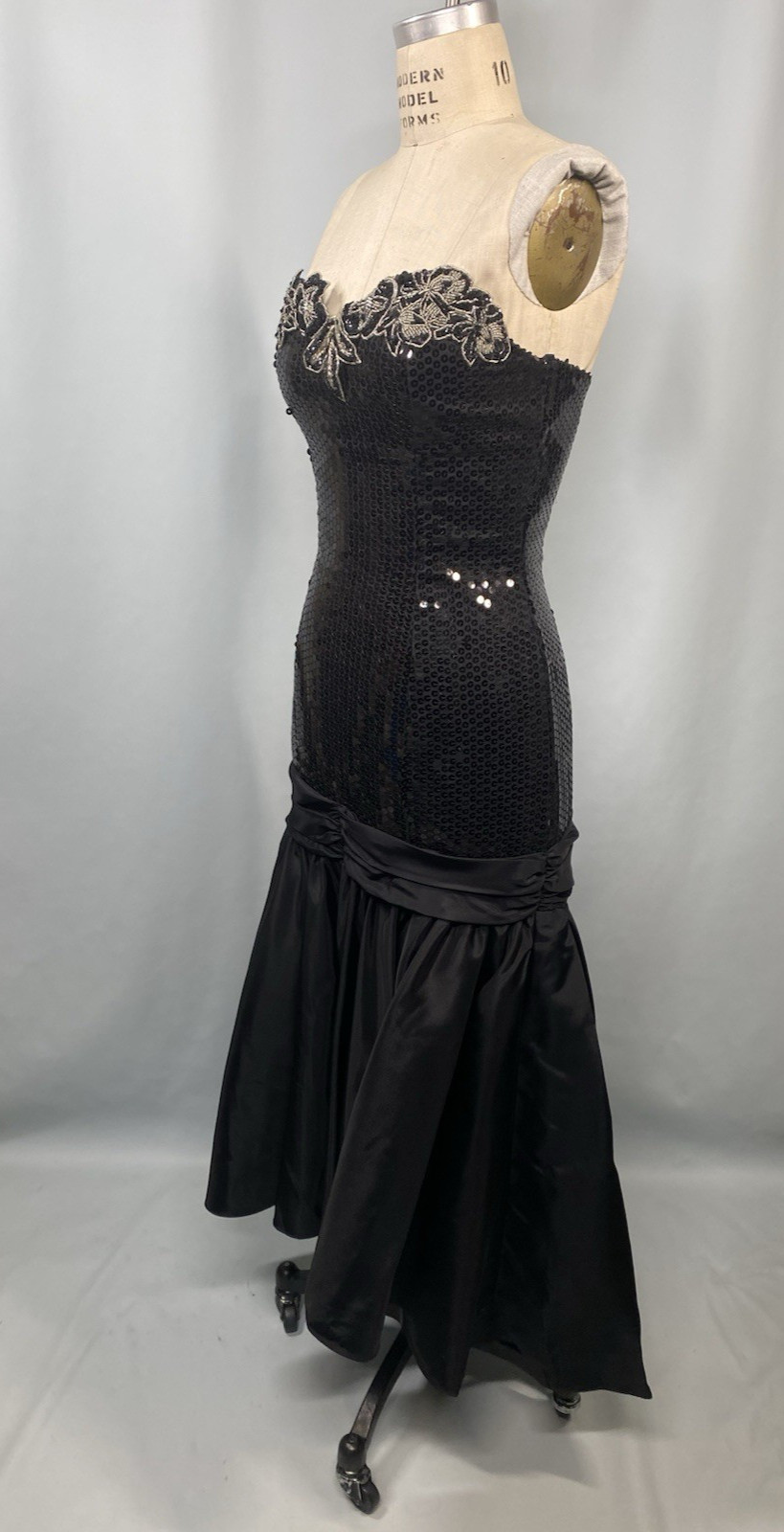 Vintage Dress SIZE EXTRA SMALL black sequin beaded NADINE sheath mermaid 80s 90s