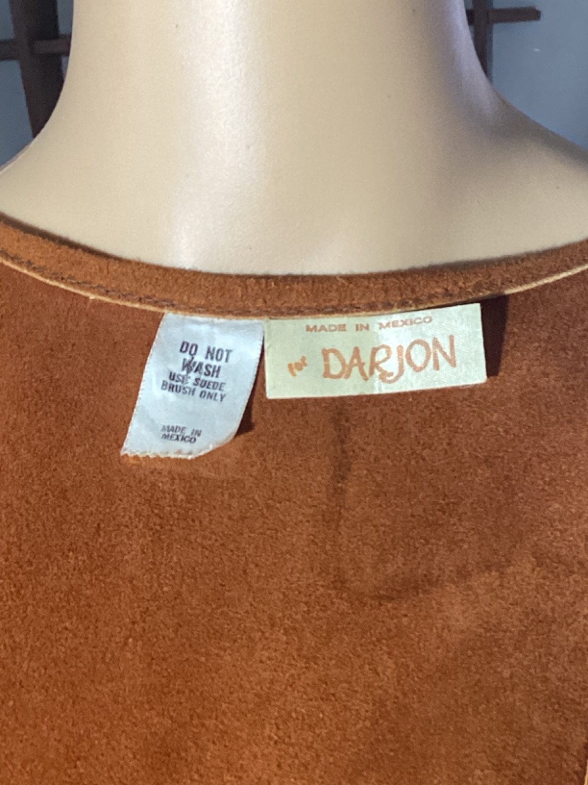 Vintage 1970&rsquo;s Brown Suede Leather Mini Dress Hippie Woodstock XS/S