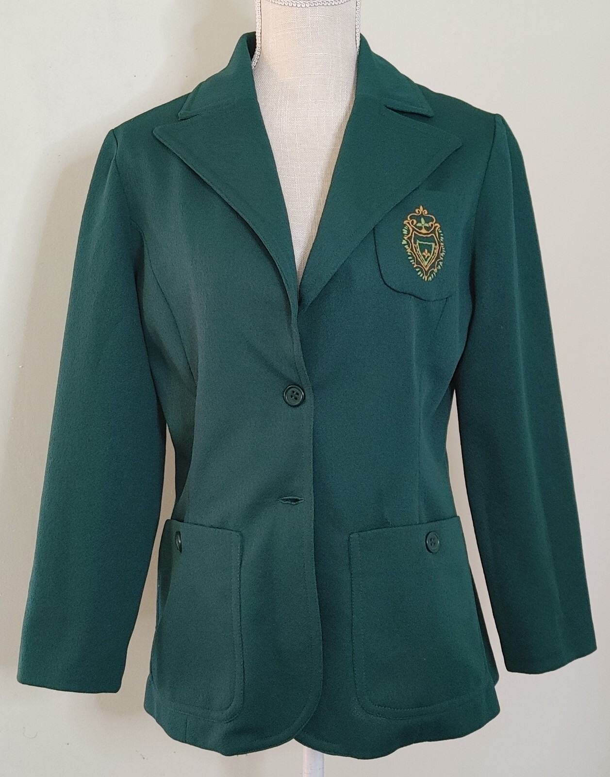 Vintage 80s Green Polyester Blazer Jacket Homemade Womens S/M Grannycore