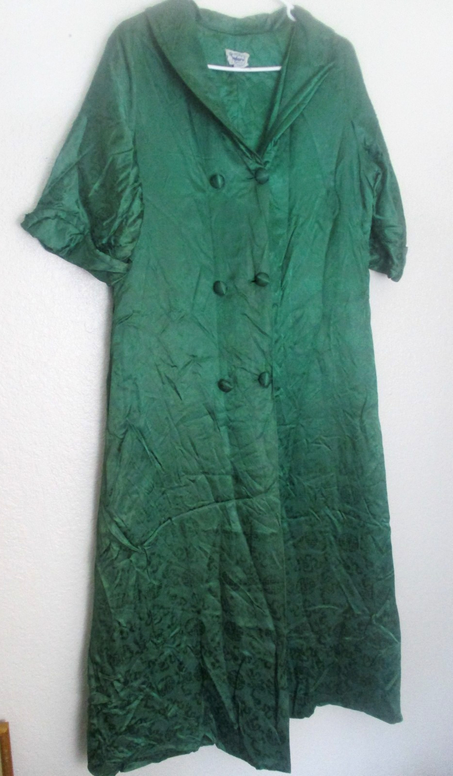 Vintage Green Satin Oriental Design Robe/Housecoat Sz M-L Enduro of California