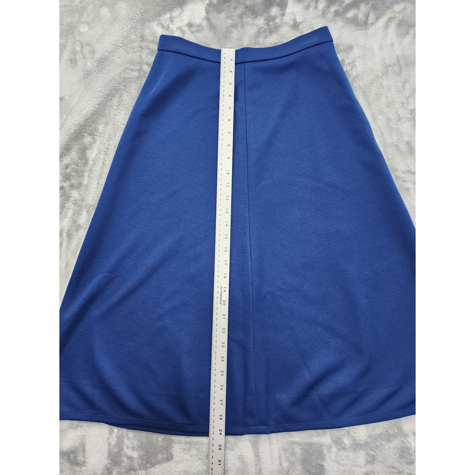 Vintage 50s 60s Stretch Polyester A-Line Skirt Size S Blue Side Zip Button