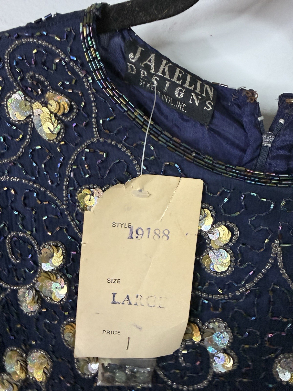 Vintage JAKELIN Designs 100% Silk Beaded Sequin Evening Cocktail Dress L NWT