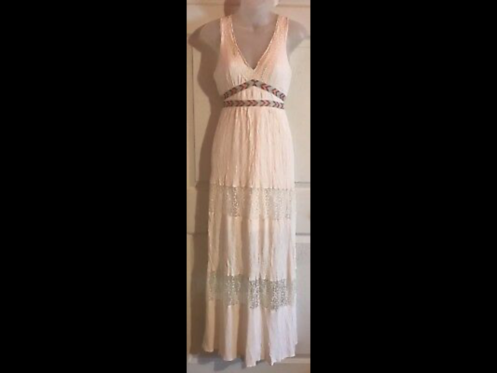 Flying Tomato CROCHET Lace Trim MAXI Dress, Lined, IVORY SZ S