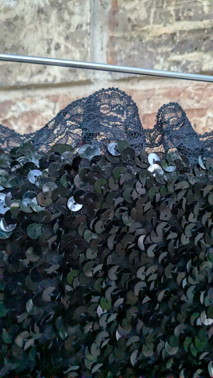 Vintage Flirtations 80s One Size S/M Sequin+Layered Lace Cocktail Party Dress
