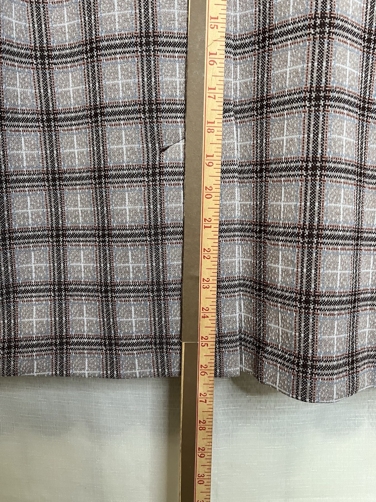 Vintage 70s Gray Plaid Checked Blazer Jacket Size L Faux Pockets Lightweight