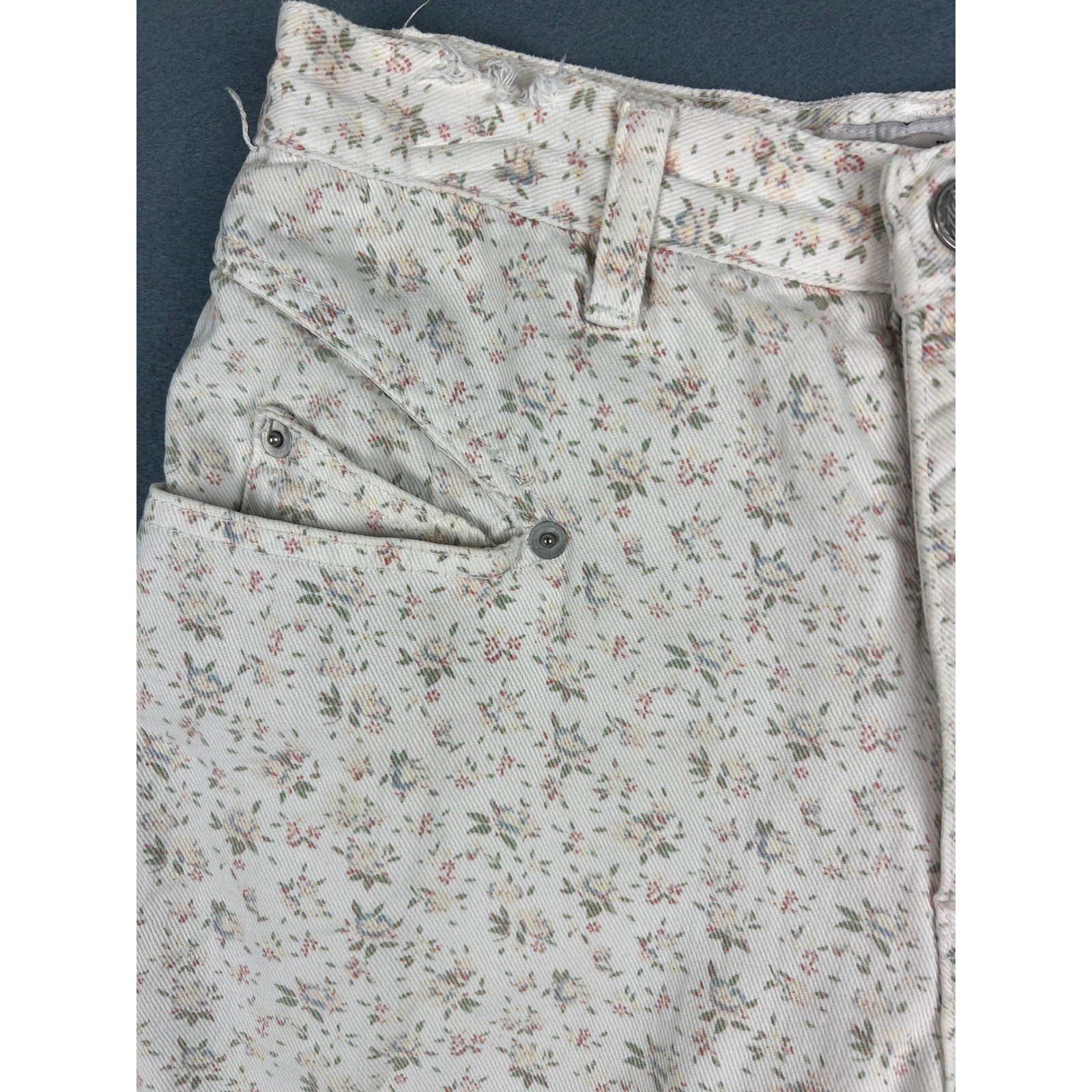 Sostanza Vintage Floral Denim Shorts Cottagecore Boho 90s Cream Cotton XS 0 2