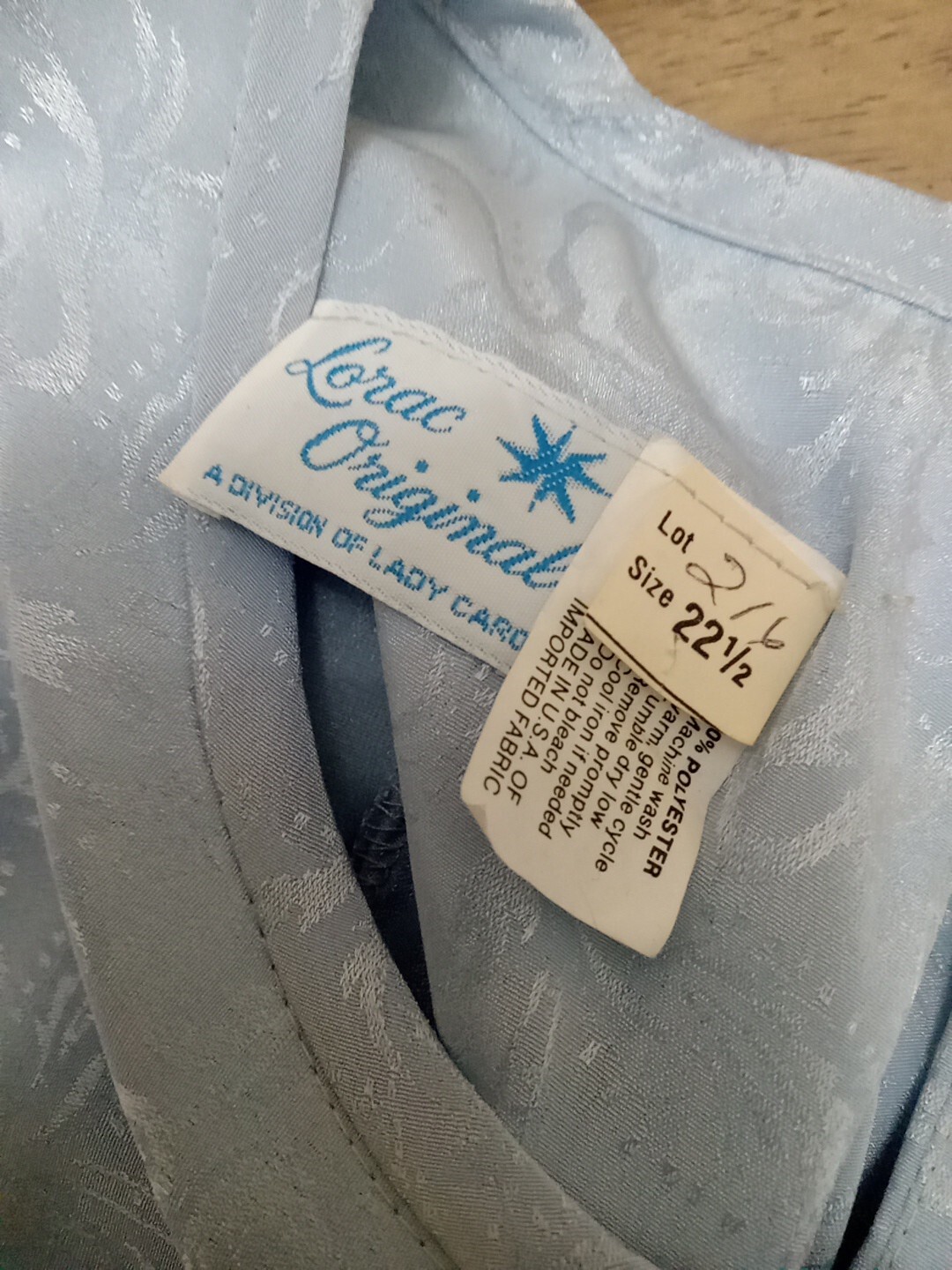 Vintage Lorac Original Light Blue Long Sleeve Polyester Side Sash Blouse 22 1/2