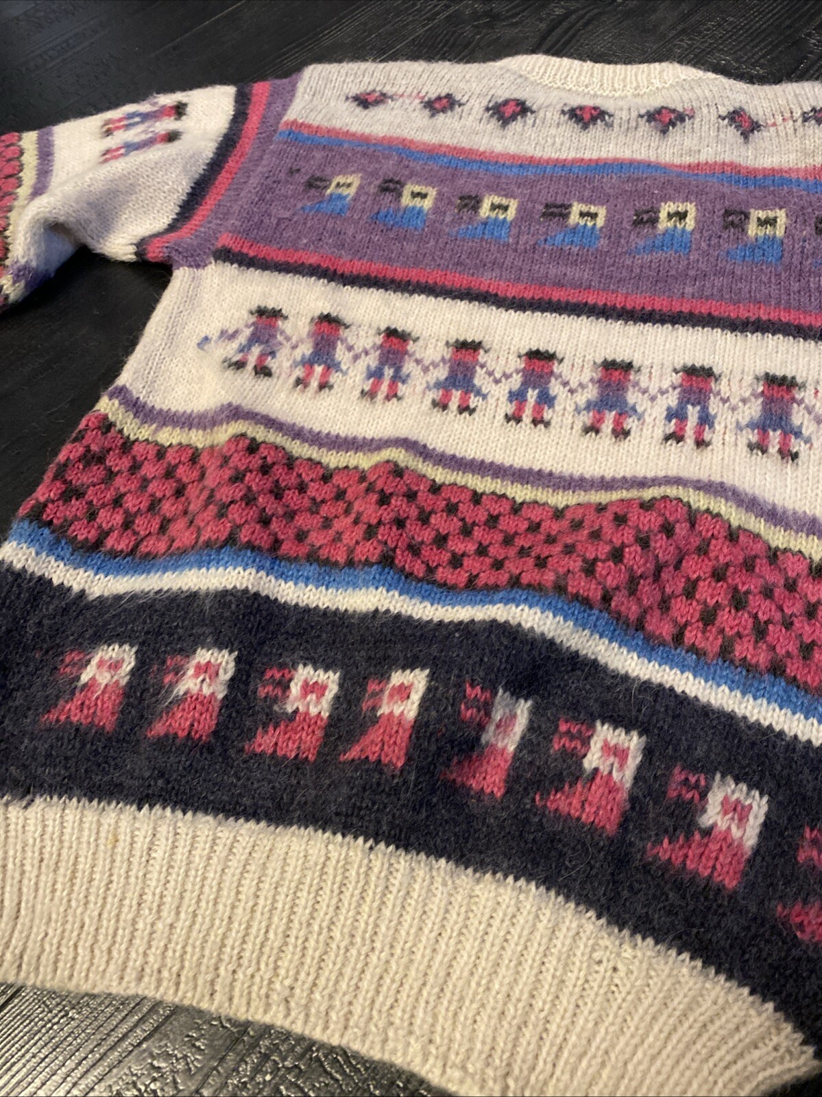 VTG Peruvian Alpaca Folk Hand Knitted Sweater Llama Peru Large Adult Unisex