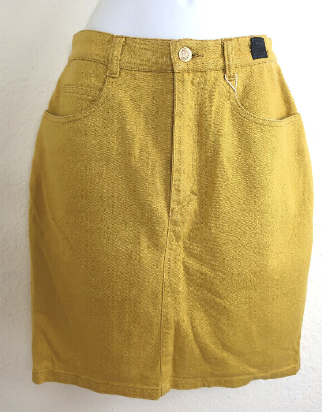 NWT New GIANNI VERSACE COUTURE Mustard Yellow Pencil Mini SKirt Medusa Small 4 6