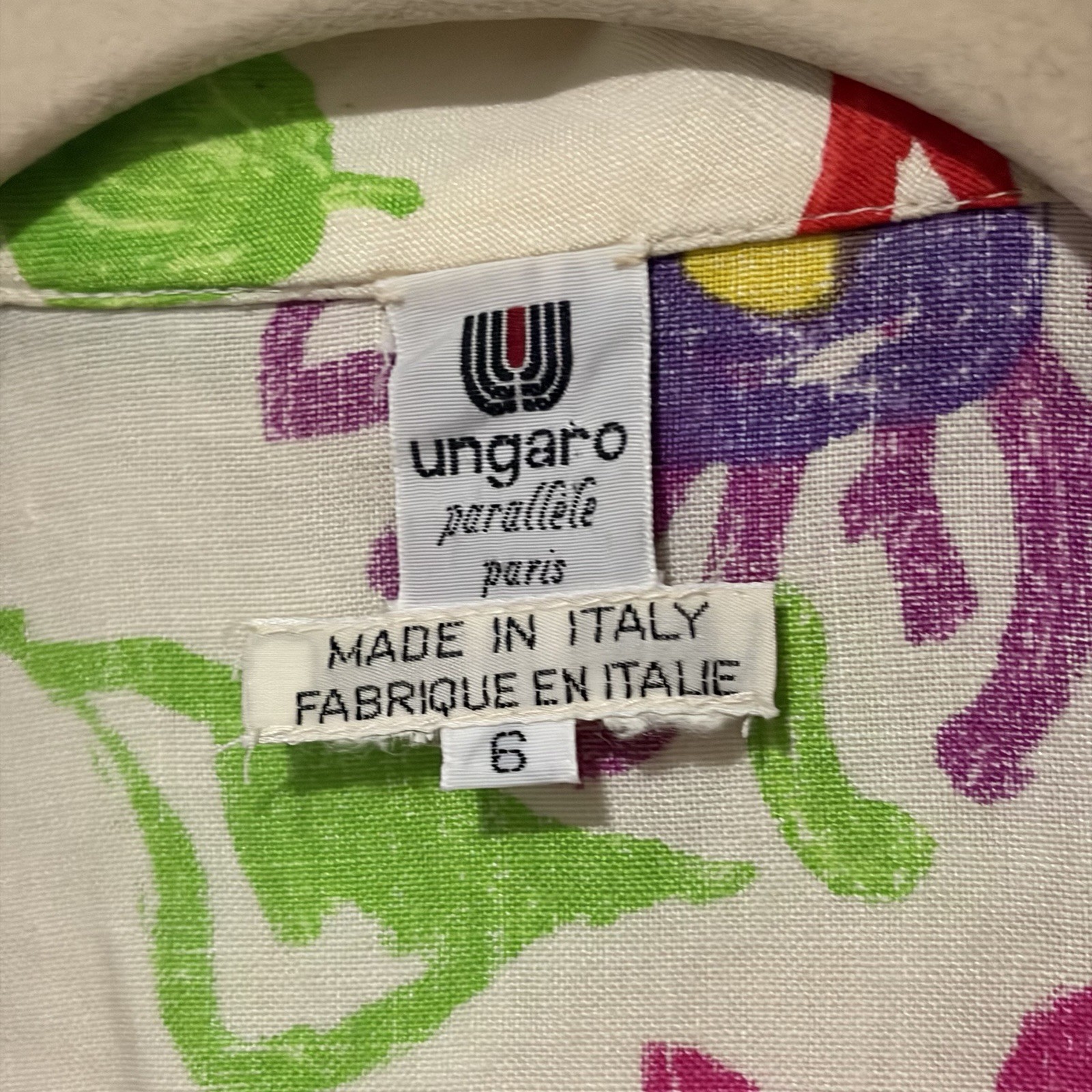 Vintage Emmanuel Ungaro Paris Linen Floral Blazer Size 6 Italy Made Cream Flower