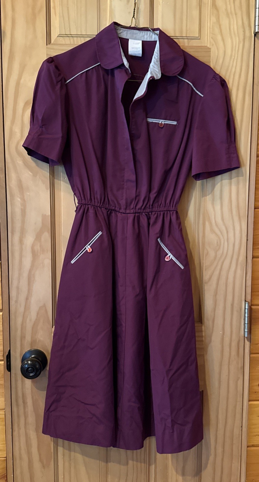 RARE VINTAGE 1970’s Plum COTTON Blend WAITRESS UNIFORM DRESS