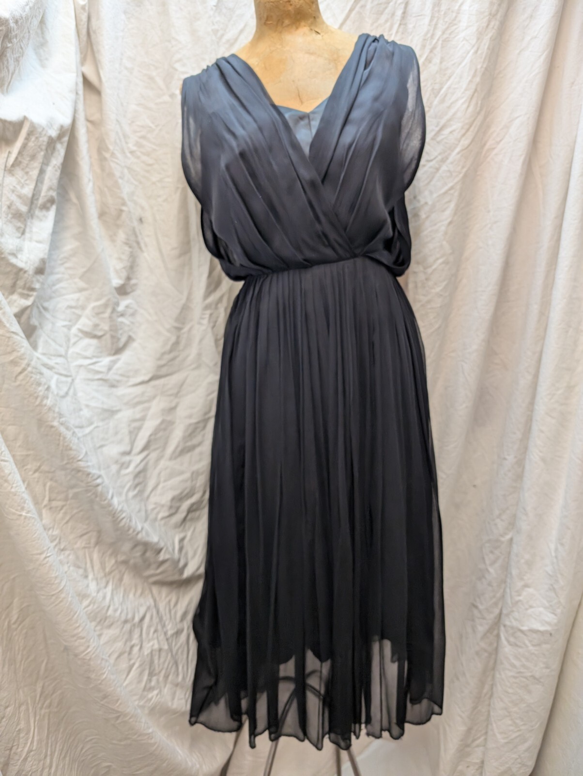 Vtg. 1950&rsquo;s Black Crepe Chiffon Rayon Cocktail Dress by Carol Craig Size S