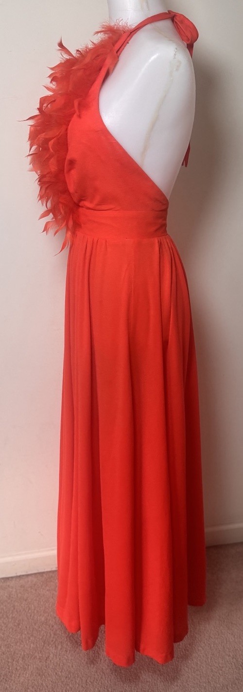 VTG Climax by David Howard Feather Neck Halter Dress Womens Size 5/6 Coral