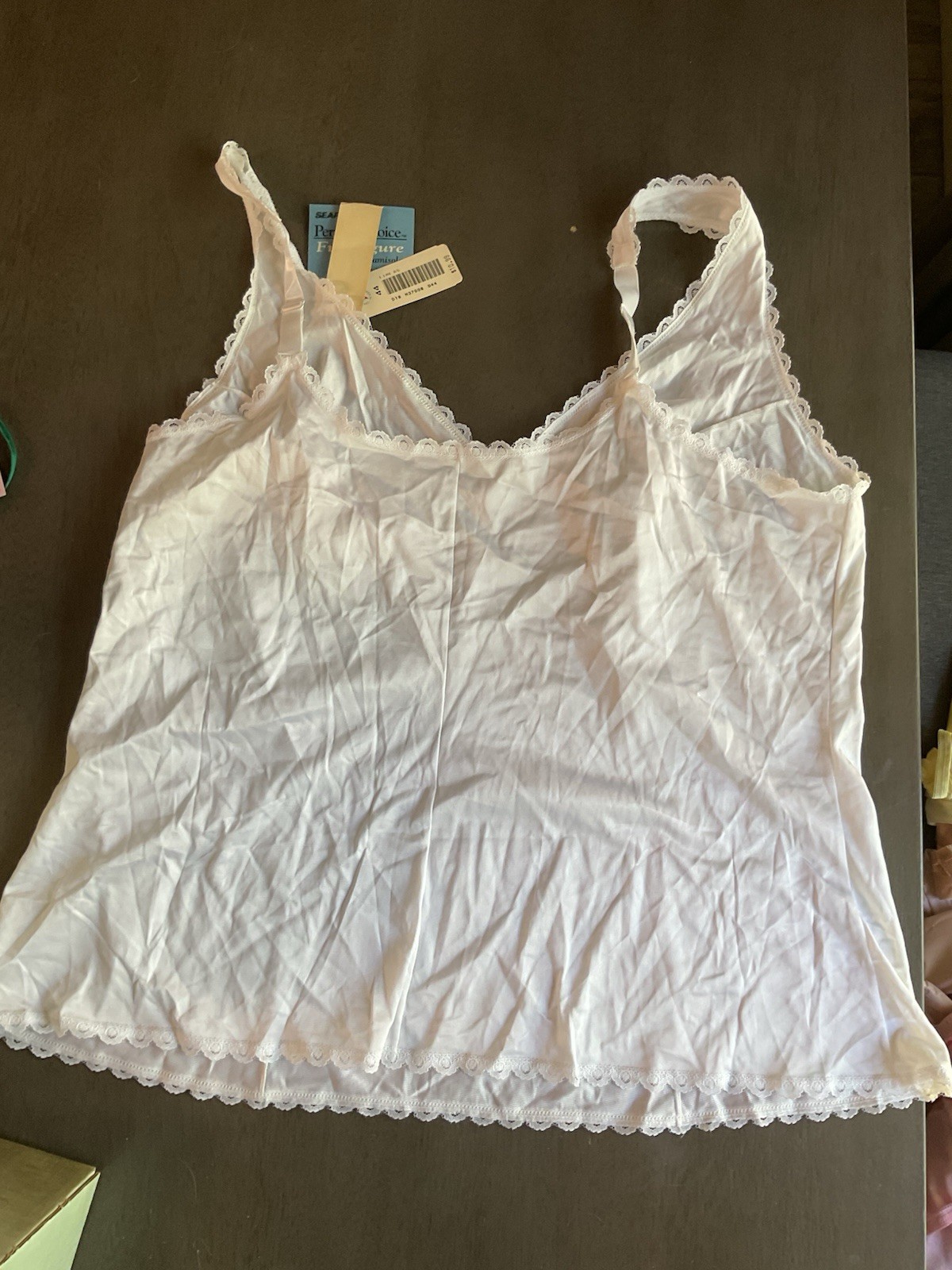 Vintage Sears Nylon Camisole 44 Full Figure White Non-Cling Adjustable Straps
