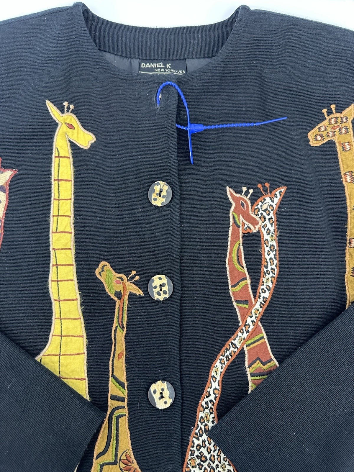 VTG Daniel K Giraffe Jacket Womans Black Artsy Safari Animal Novelty S READ