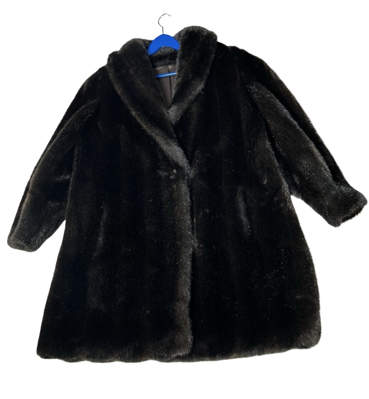 VTG Faux Fur Mid Length Coat Size READ Dark Brown Notch Collar Lined Pockets