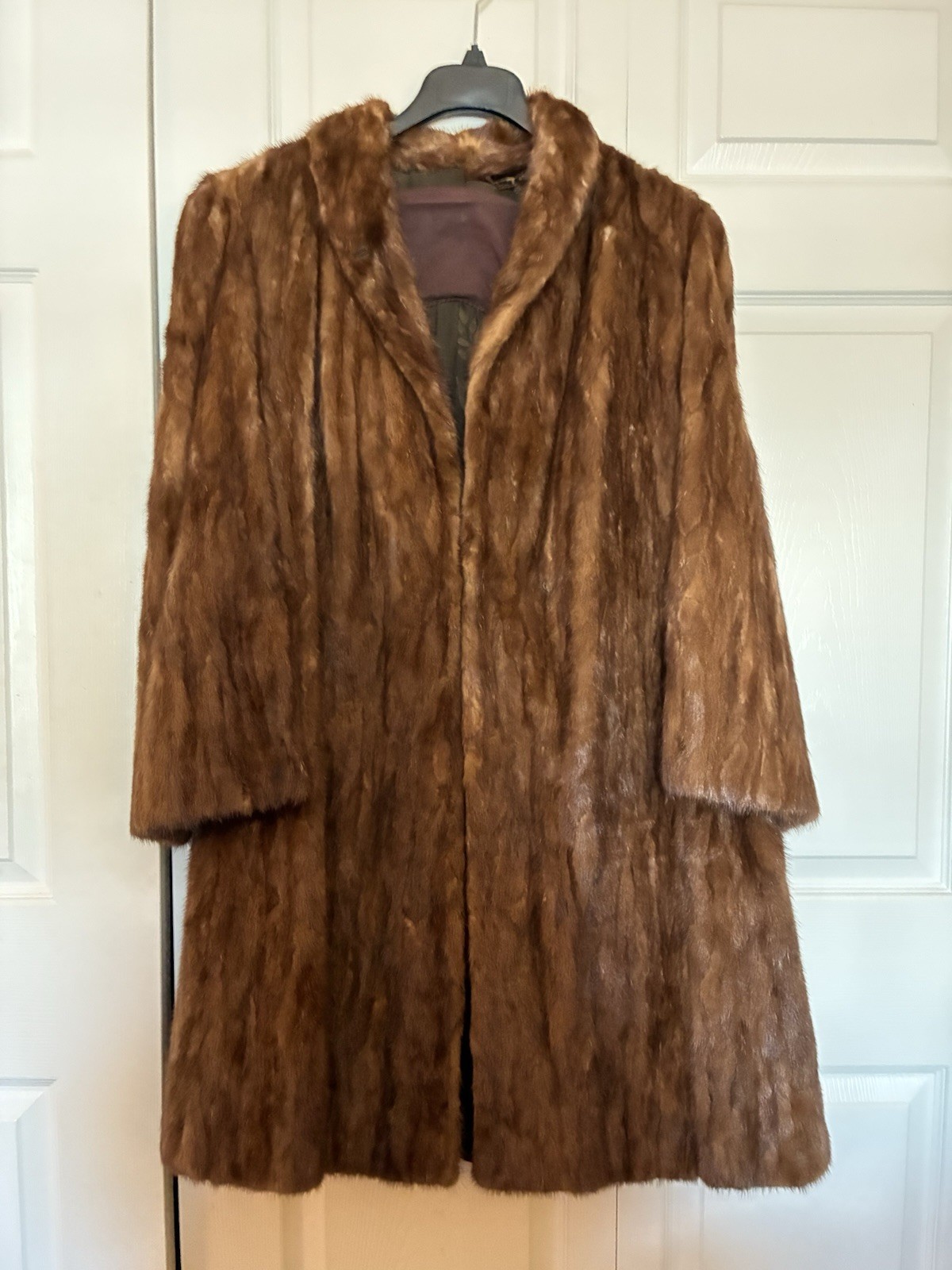 Vintage 1950s Genuine Mink Fur Coat Real Fur Satin Floral Lining Women&rsquo;s