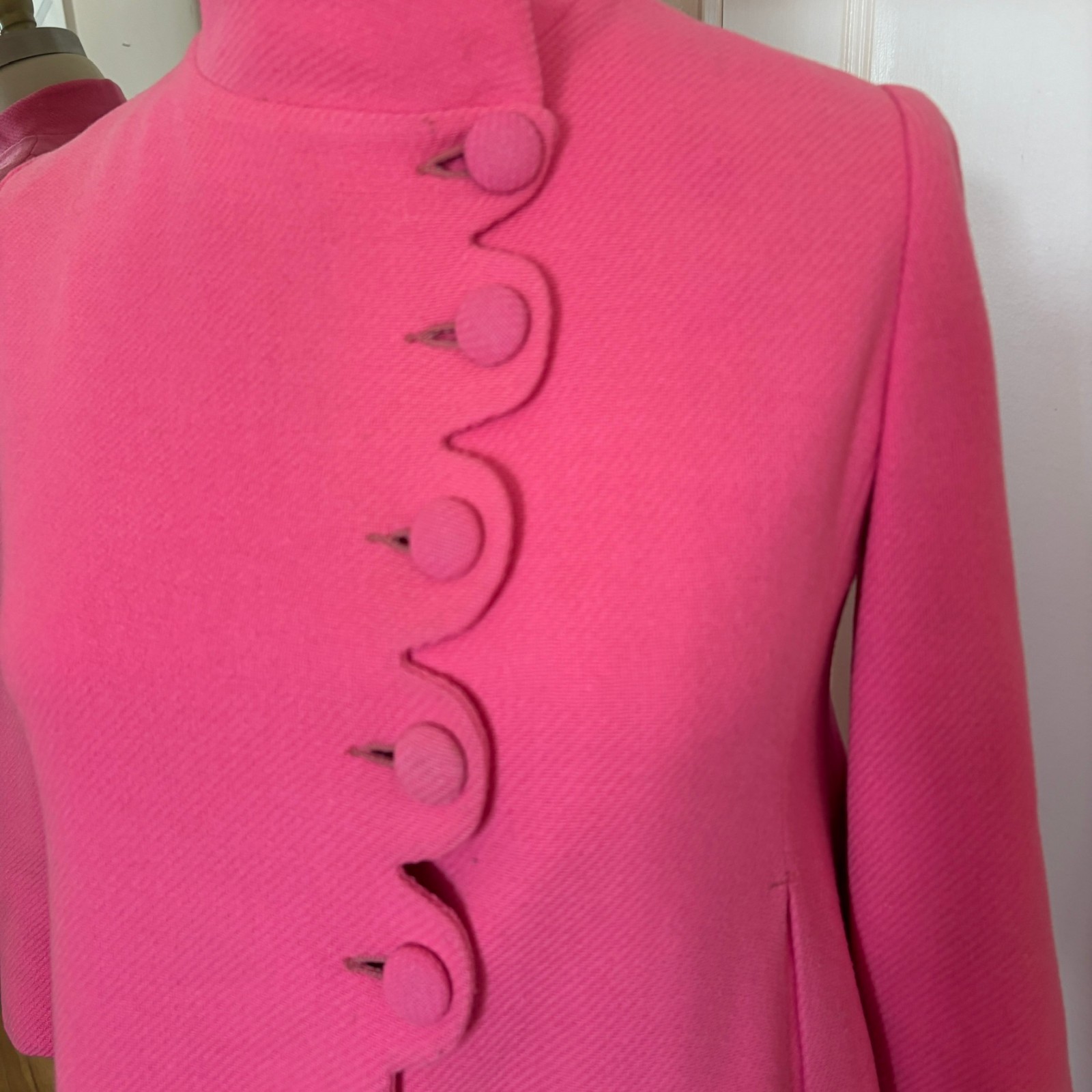 Vintage 1960s Mod Swing Jacket Hot Pink Chevron Twill ILGWU Union Made Coat Sz S