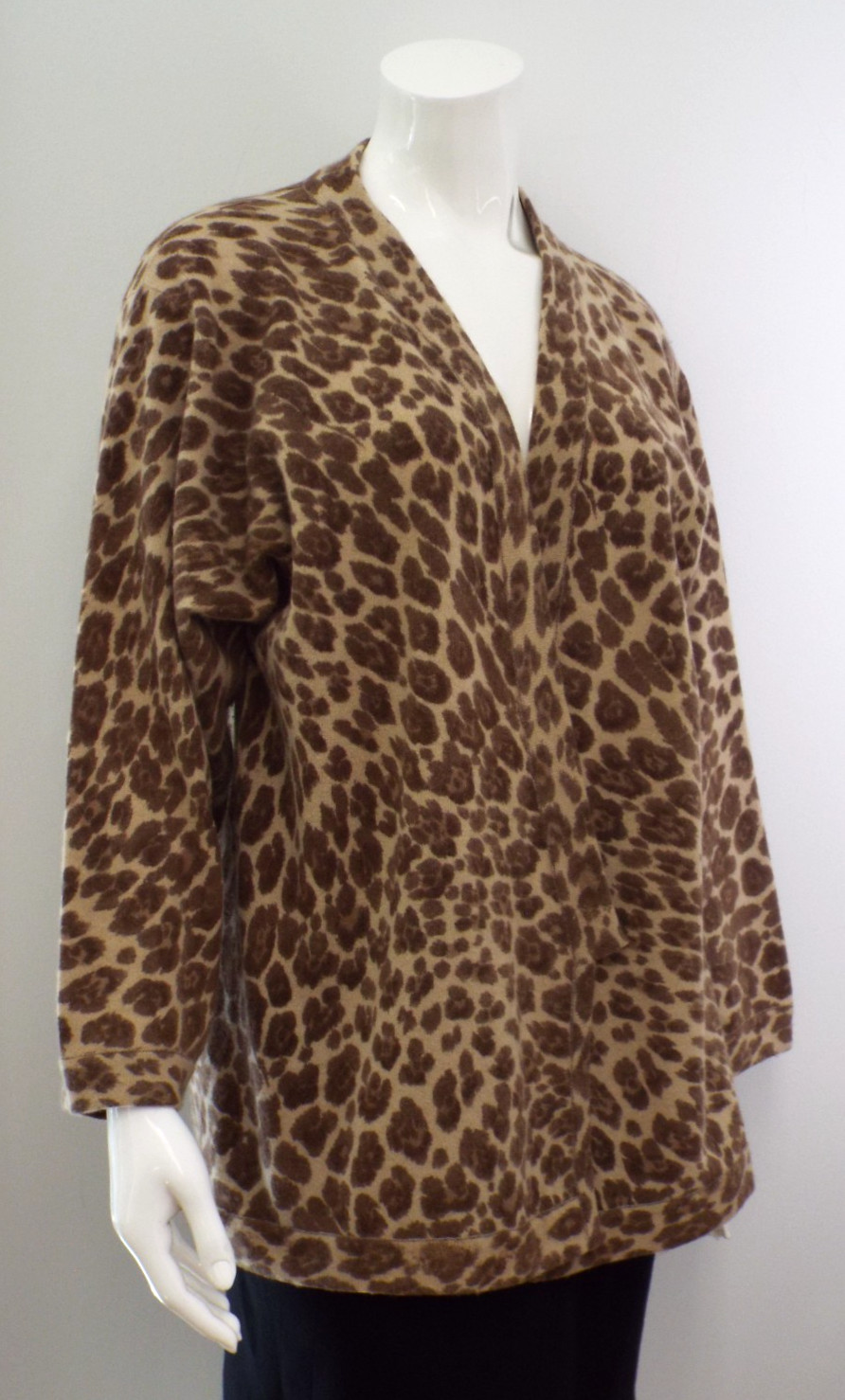 Vintage 1980s KENZO Leopard Lambswool Wrap Sweater LARGE Angora Cardigan Paris