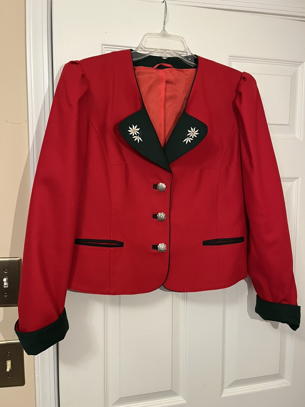HELENE STRABER German Wool Jacket Pleated Skirt Embroidered Flowers QUALITY 10M