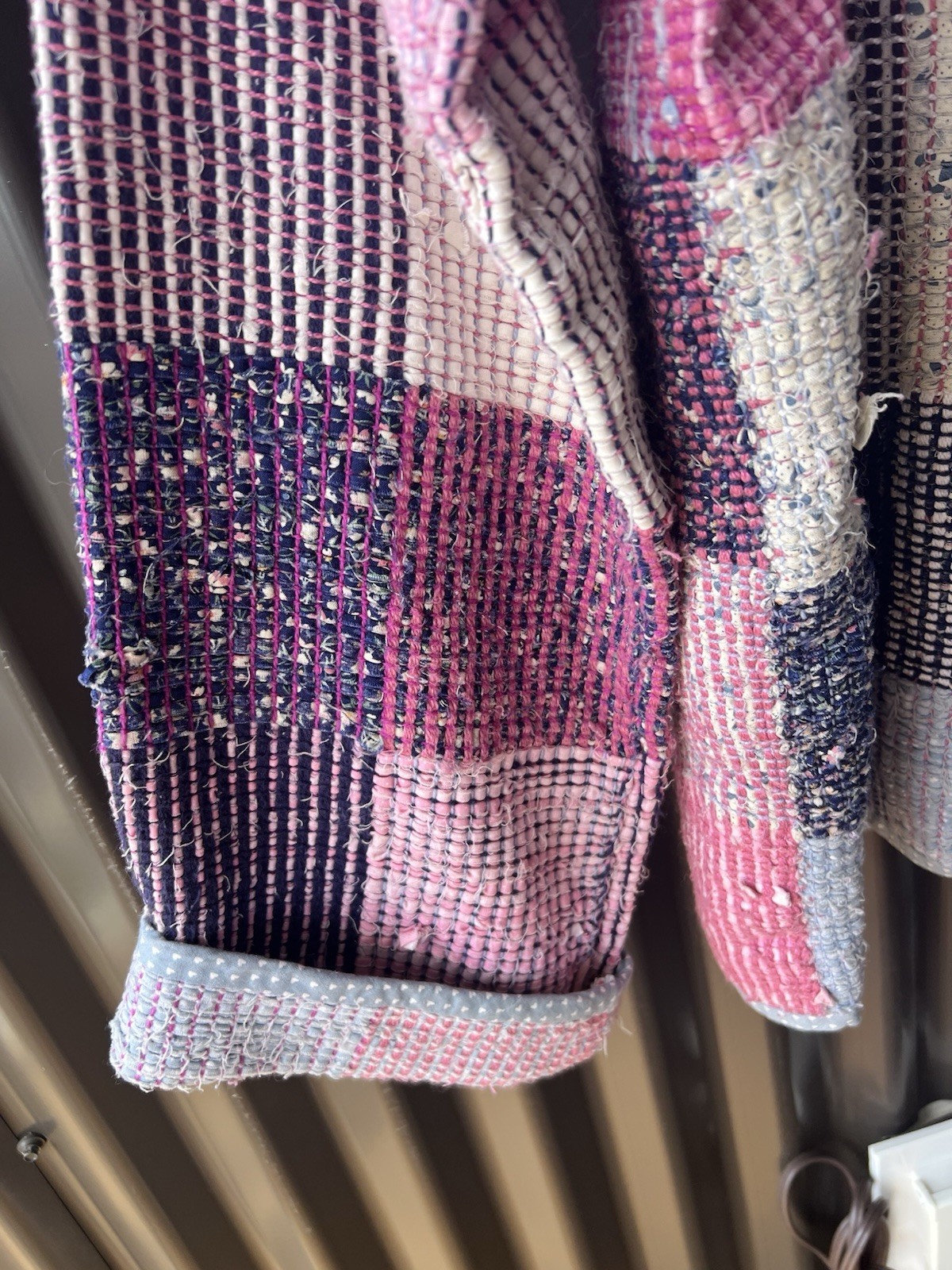 Handwoven Patchwork Jacket Women’s Cottagecore Boho Textile Coat Art To Wear EUC