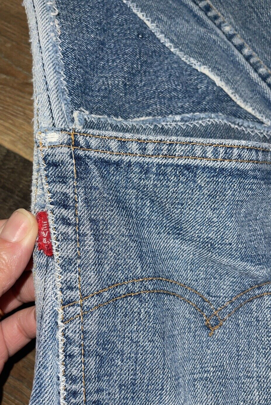 Levi&rsquo;s Flare Blue Jeans Orange Tab Denim Patches Handcraft W28 L29.5