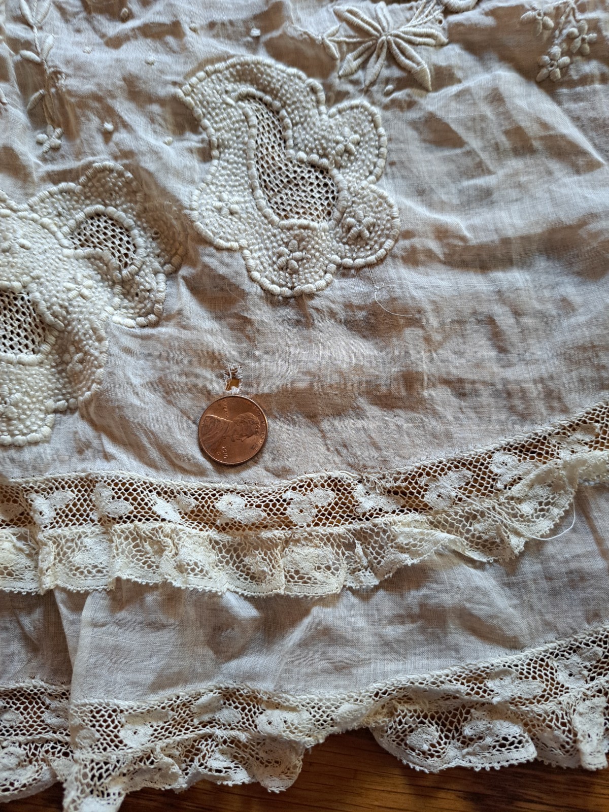 Antique Victorian Edwardian Blouse FRONT ONLY Beige Lace and Embroidery