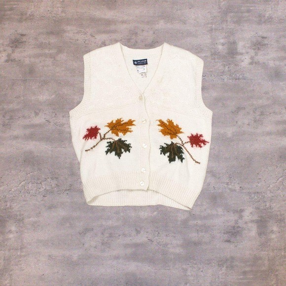 Vintage VTG 1980&rsquo;s 80&rsquo;s Pusur Leave Alpaca Wool Cream Sweater Vest