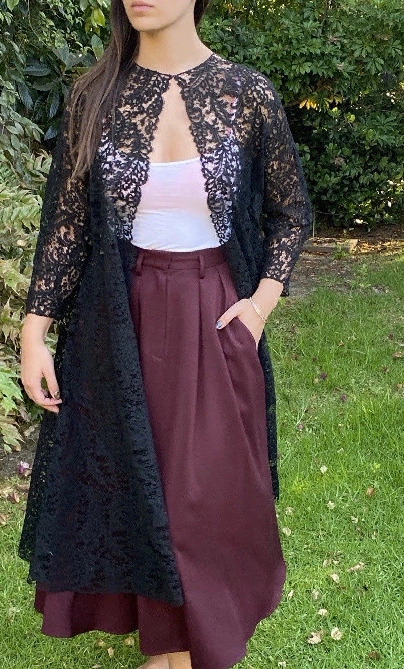 Exquisite Vintage Hand sewn Chantilly Lace Coat Duster Black