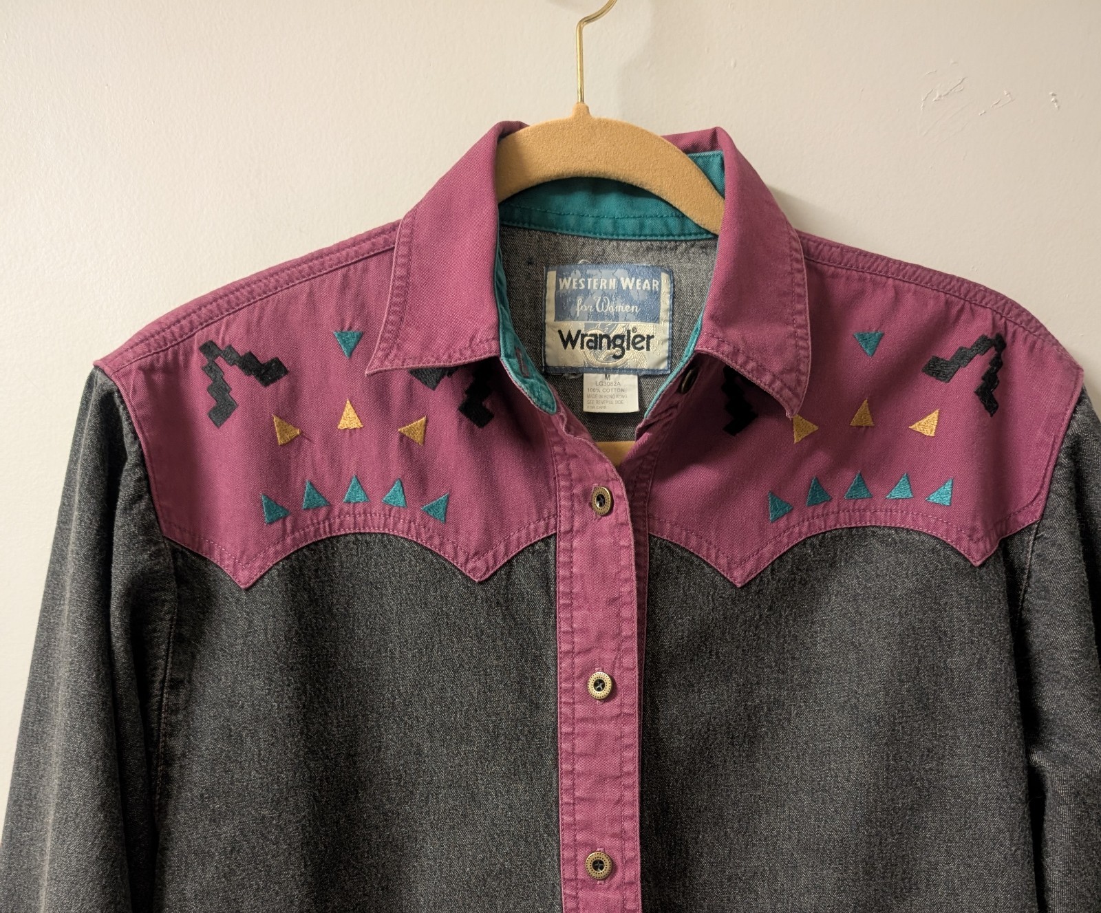 Vintage Wrangler Western Wear For Women Shirt Metal Button Down M