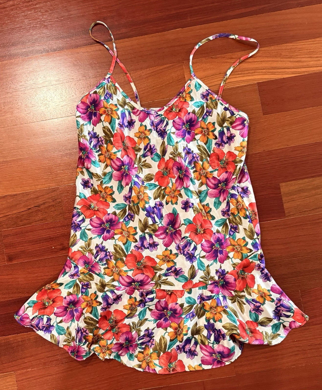 Vintage California Dynasty Polyester Satin M Floral Camisole Cami Tank USA 1980s