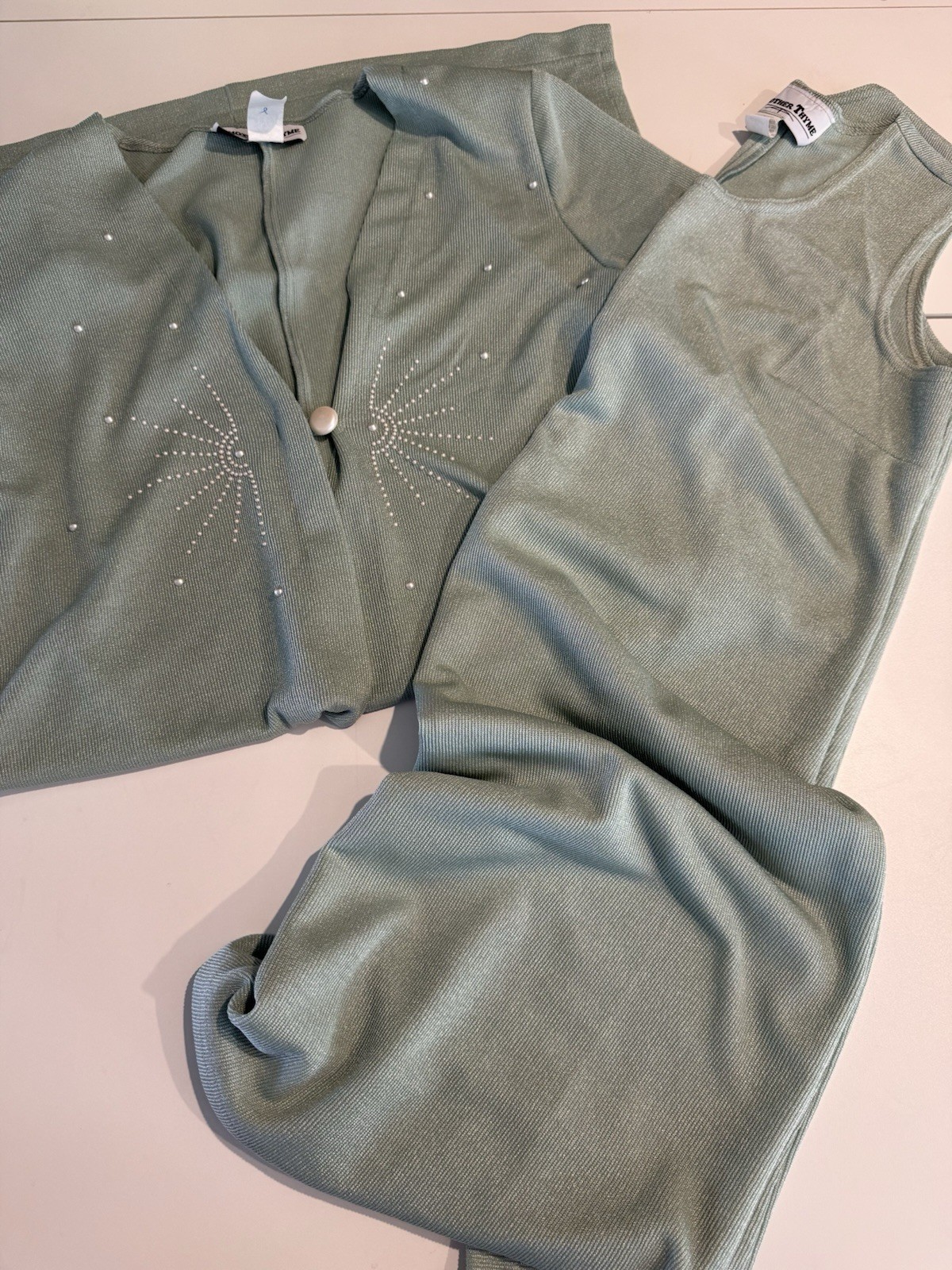 2 Piece Vintage Another Thyme Green Dress/Cardigan Women’s 14 Petite USA Made