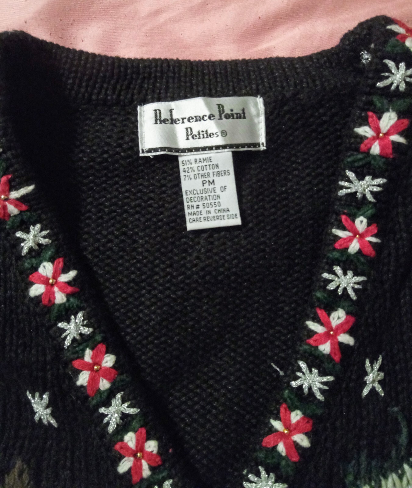 Vintage reference point petites Christmas sweater horse pulling sleigh
