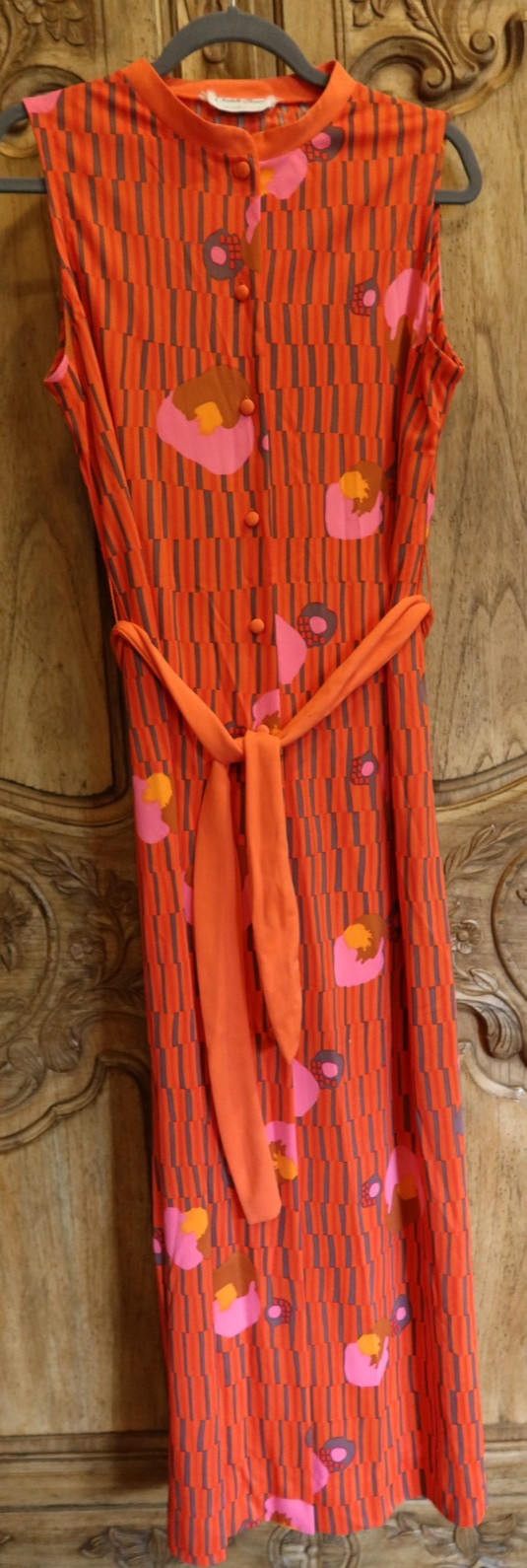 Vintage 70s E-Stewart USA Maxi Dress Orange Pink Psychedelic Pool Party M/L