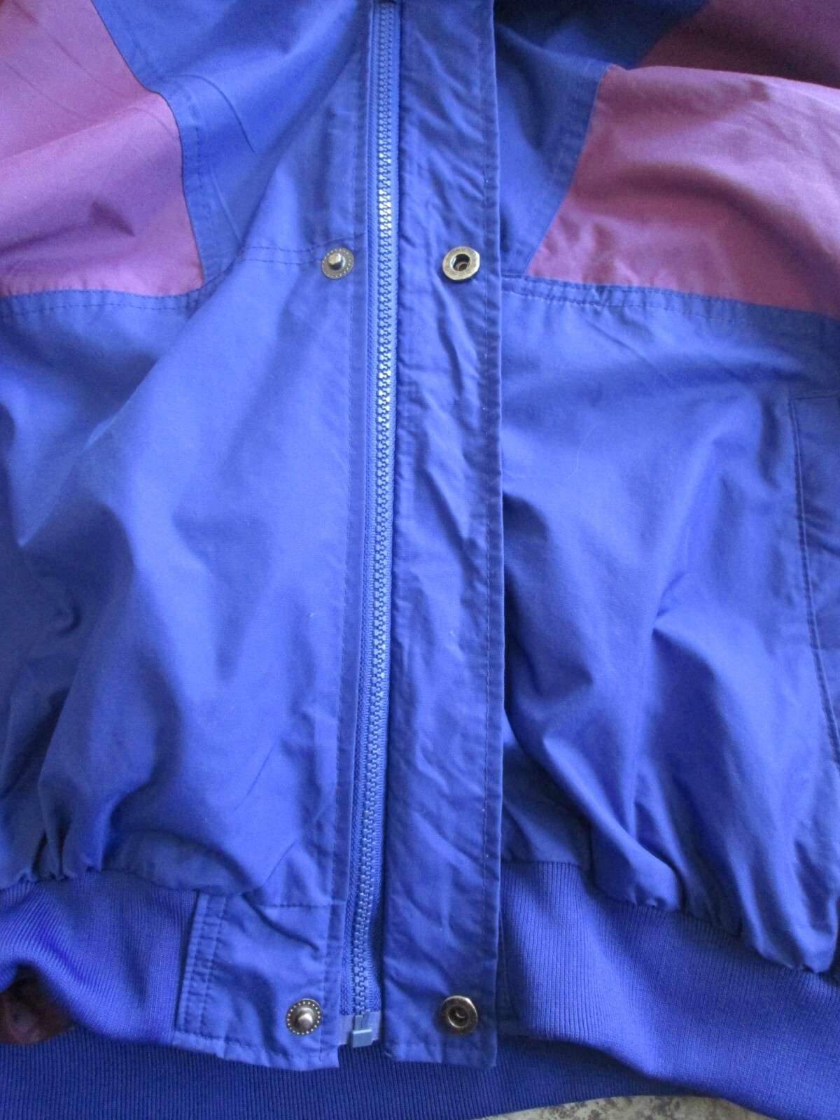 Vintage Pro Gear Nylon Jacket Women&rsquo;s Large Color Block Purple Neon Hooded Korea