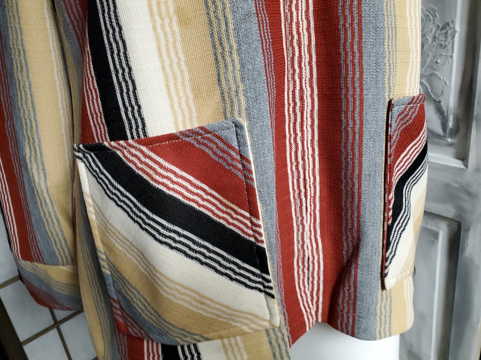 M Vtg 60s 70s TERRY CHICAGO Jacket mod Blazer Top stripe Dagger Collar Jacket