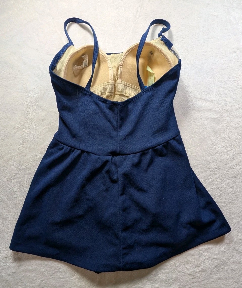 Vintage Robby Len Fashions Shape-Lee Blue Swim Dress Bathing Suit Pin Up 13/14