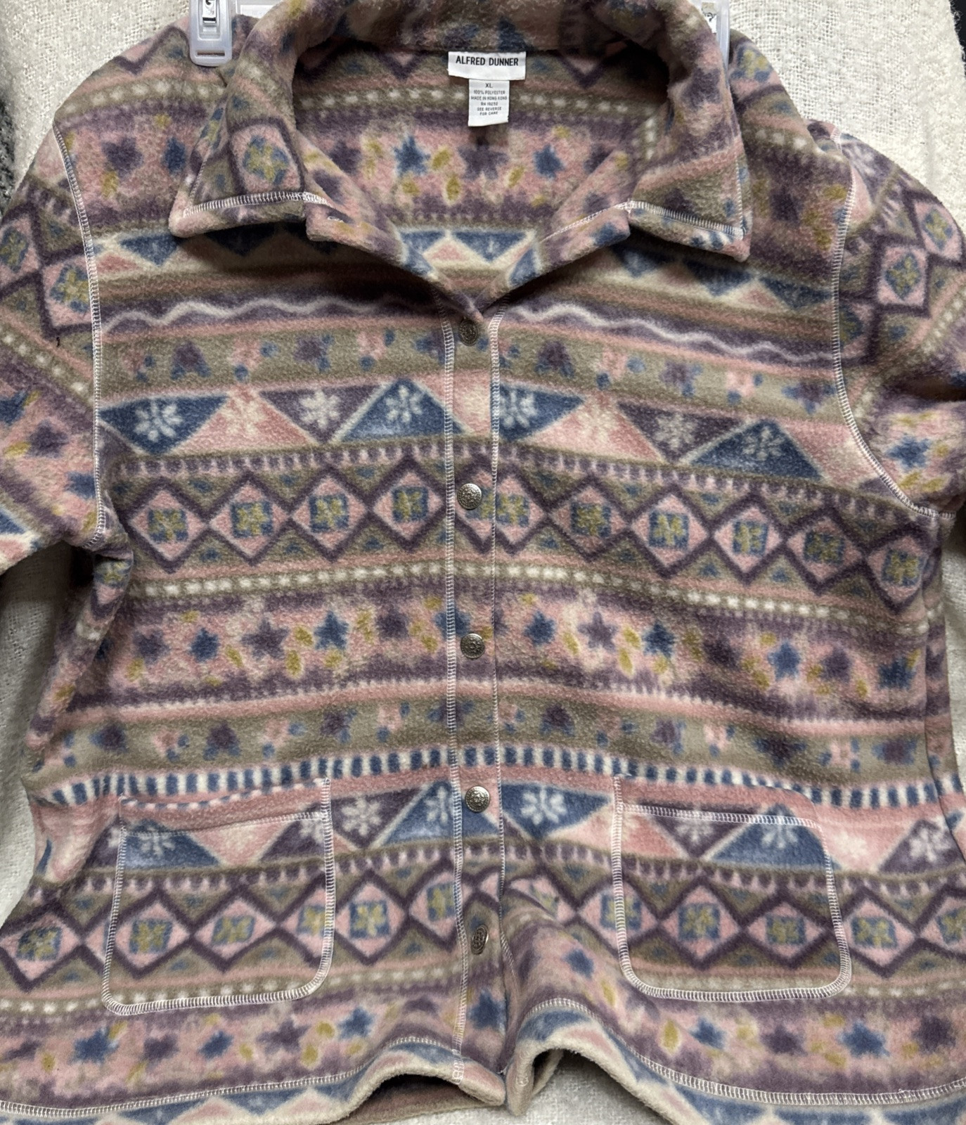 Vtg – Alfred Dunner – Fleece Jacket – Pastel Geometric/Flower – XL Shacket