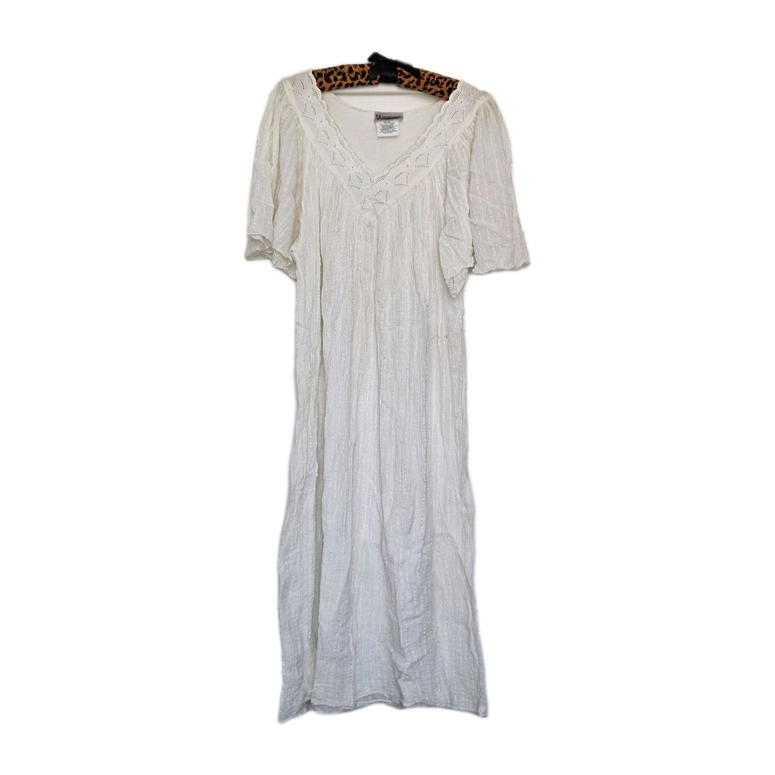 Vtg Vandemere White Gauze Cotton Flutter Sleeve Maxi Dress Grecian Cottagecore