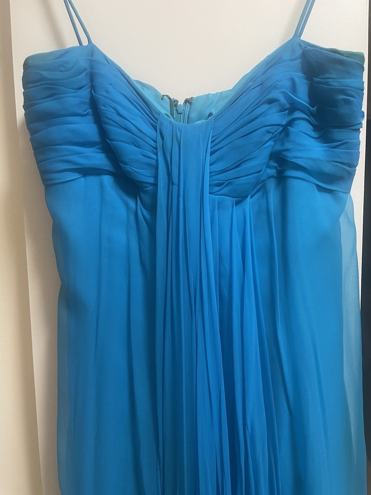 Bonwit Teller Aqua Silk Chiffon Evening Gown Spaghetti Straps 1960&rsquo;s Size Small