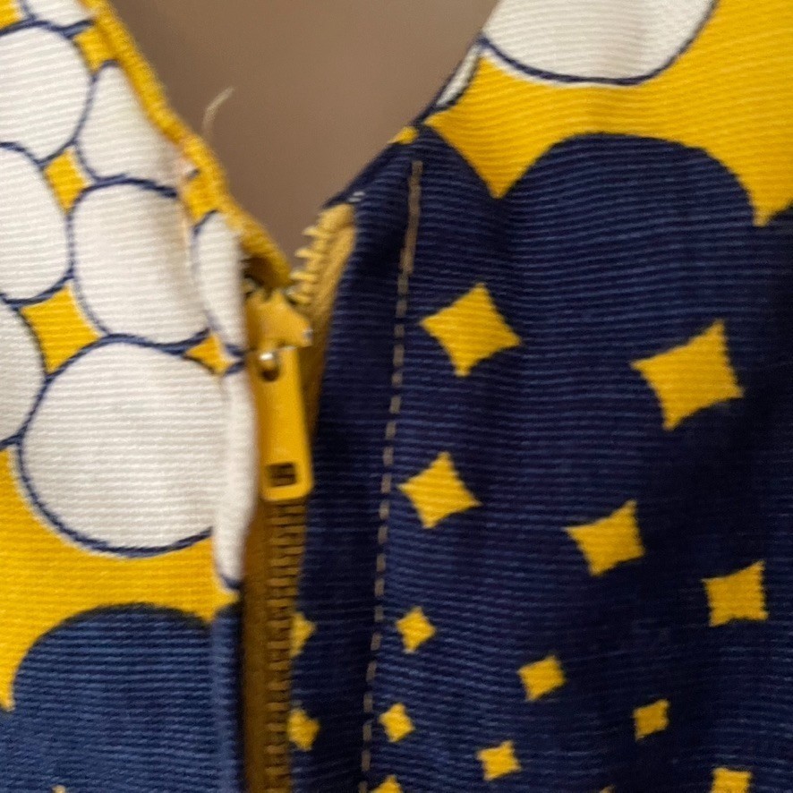 Vtg 1960s Mod Shift Dress Sweetbriar Cotton Yellow Mid Century Op Art Floral S M