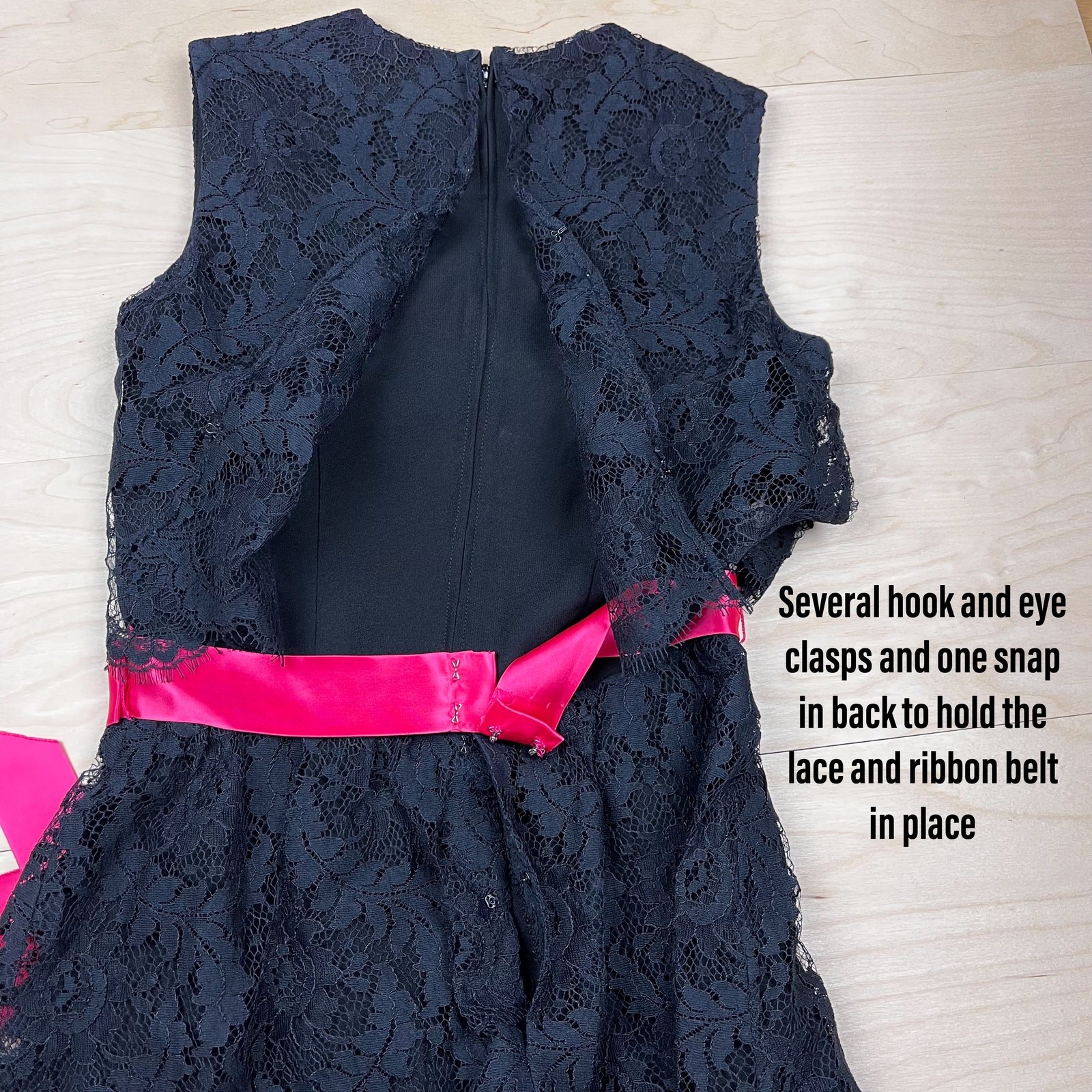 Vintage 1970s Black Sleeveless Tiered Lace Mini Dress | 26&Prime; Waist