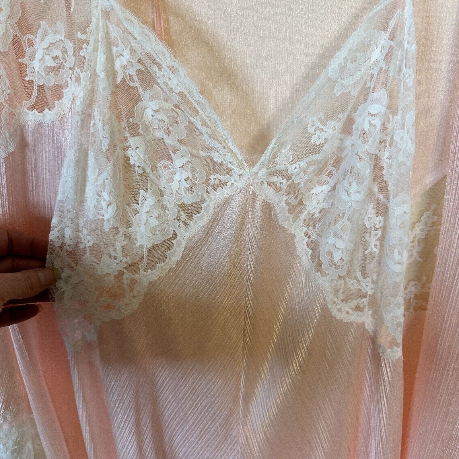 Vtg Miss Elaine Nylon Lace Nightgown Robe Set Womens Neglige Union Made Medium