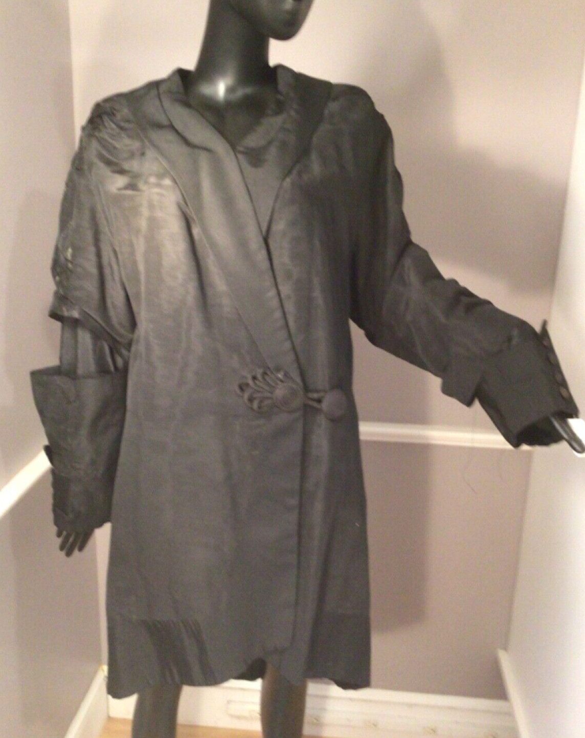 Authentic Vintage CW Era 1860s Black Silk Faille Long Pelisse • AS IS (E-16)