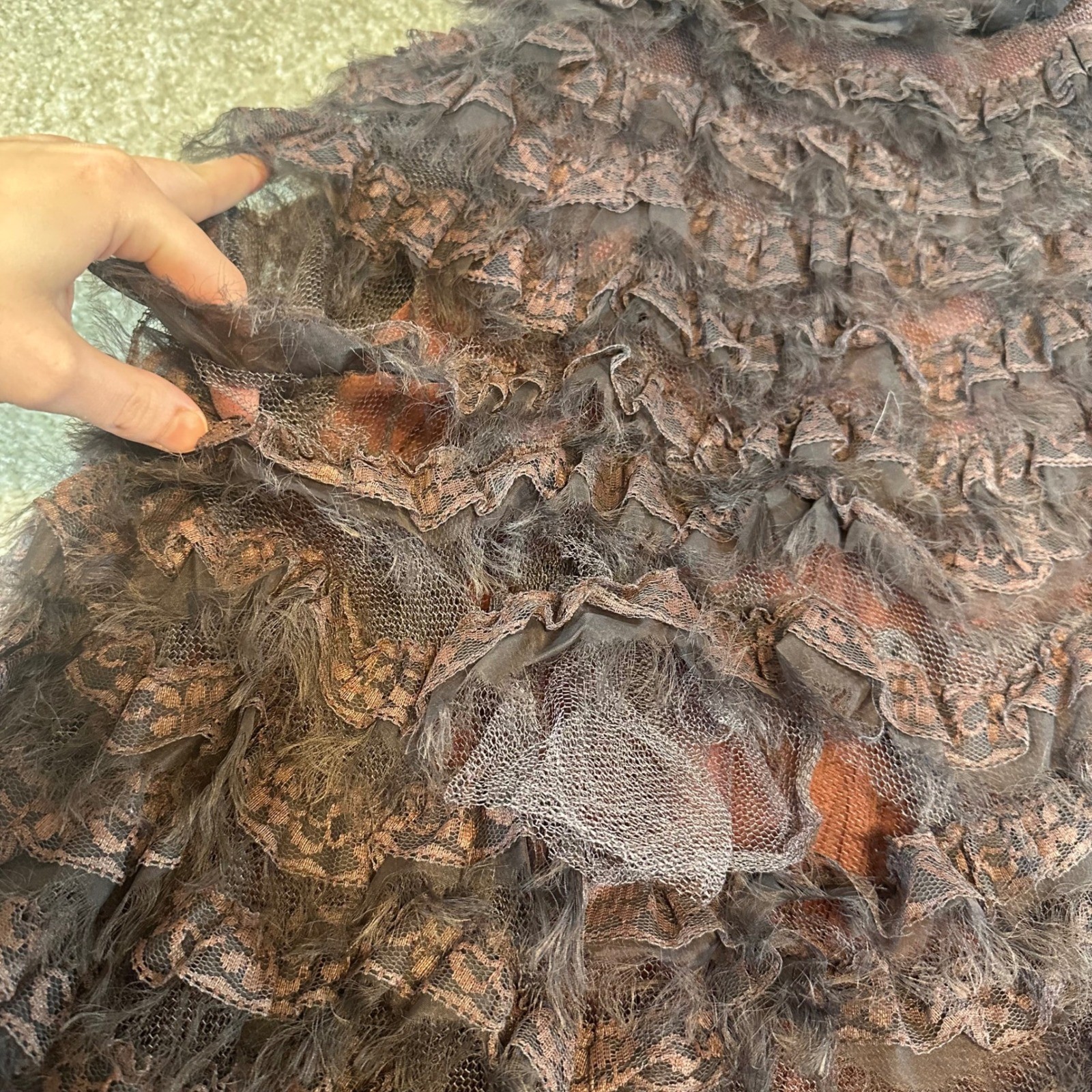 Vintage 1950s Strapless Lace Ruffle Ball Gown Tiered Tulle Dress Purple Fair **