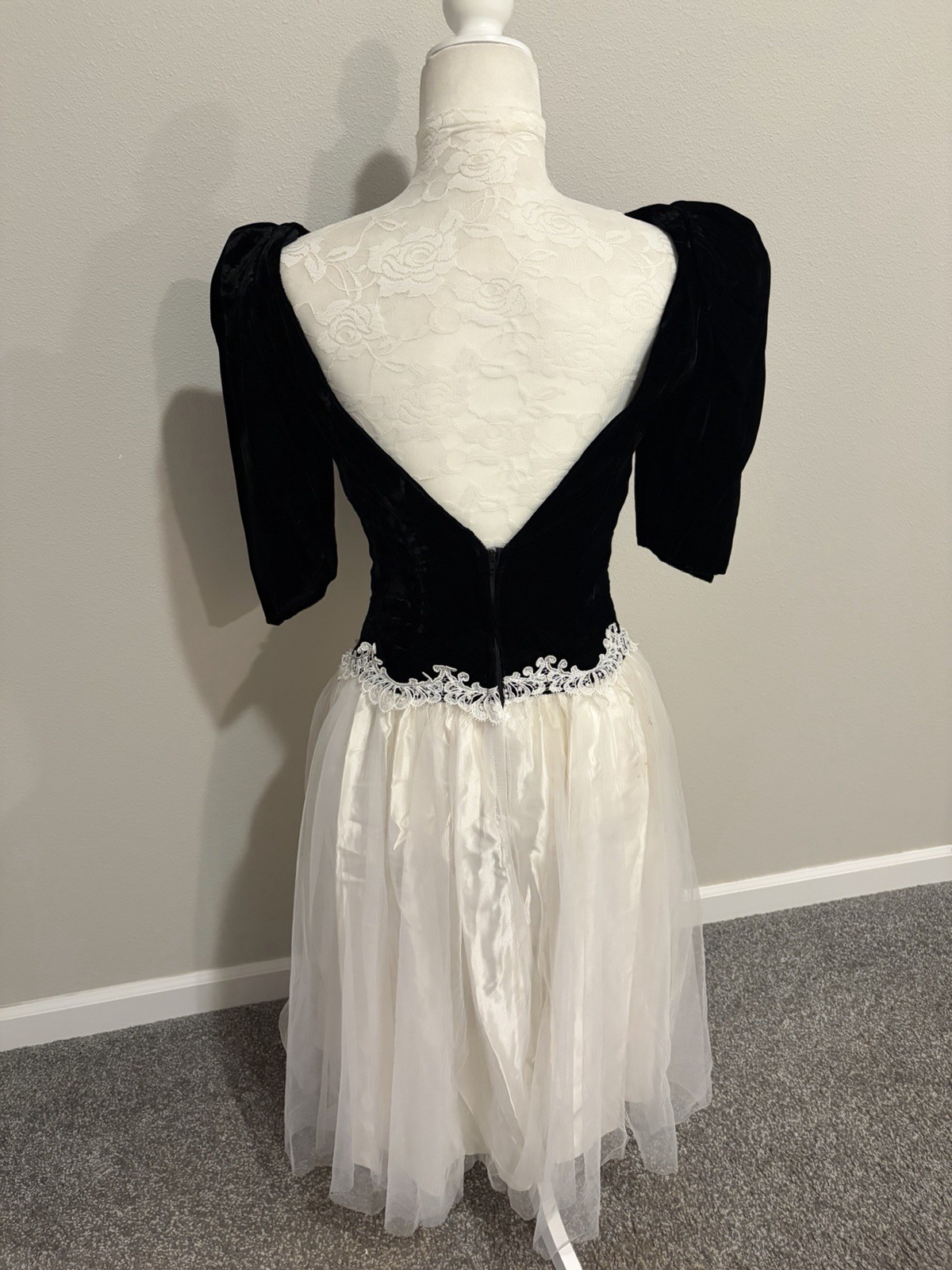 Vtg 70&rsquo;s ALFRED ANGELO Black Velvet White Tulle Party Dress~ 7/8~Union Label USA