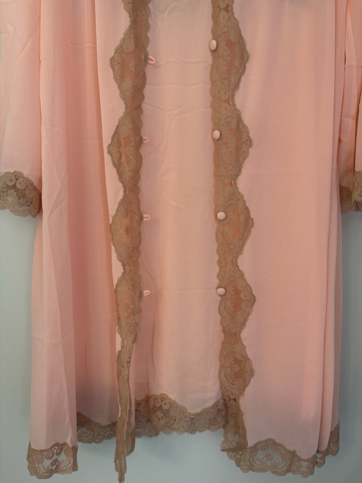 Vtg Emilio Pucci Formfit Rogers Pink Lace Nightgown Robe M medium Peignoir EUC