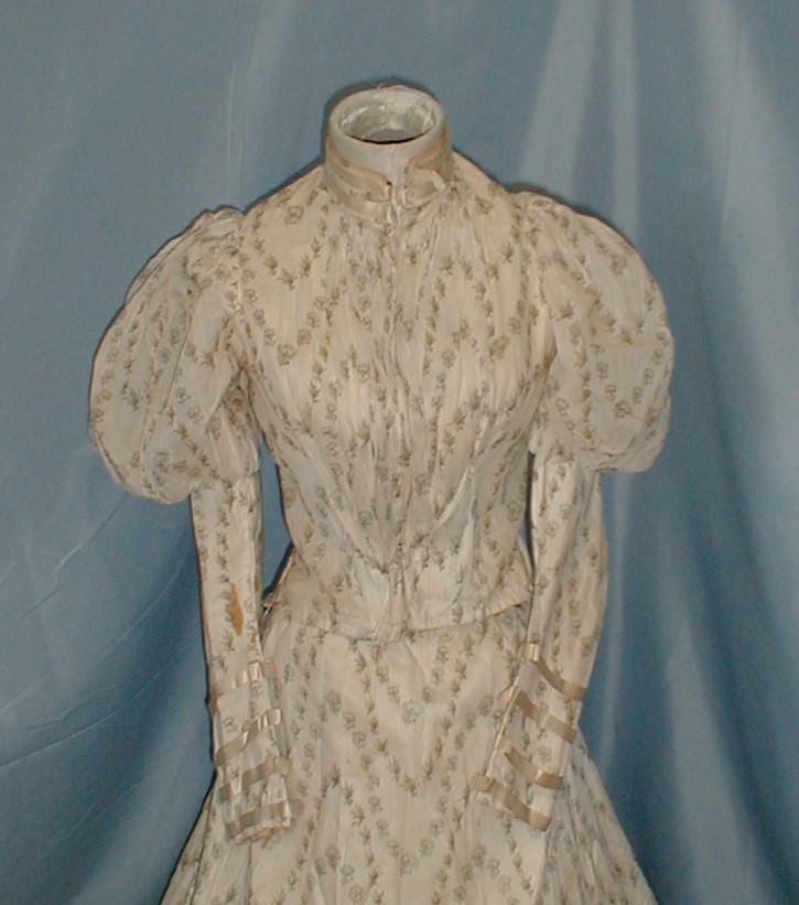 Pretty Antique Dress Victorian 1890 Blue Cornflower Print Puffed Sleeves