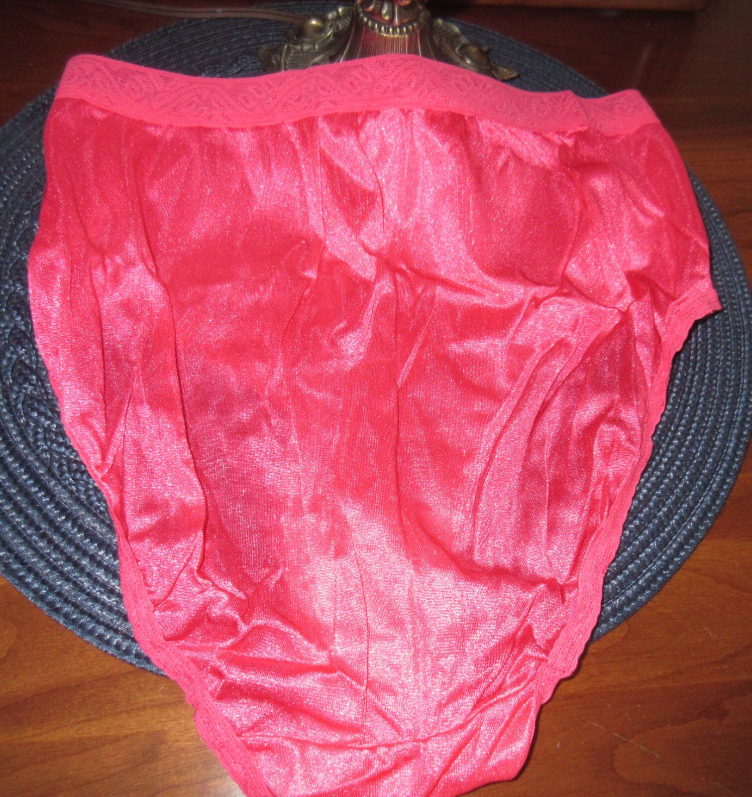 vintage FRUIT of the LOOM ROSE PINK lace waist HI LEG SISSY sheer panties 6/M