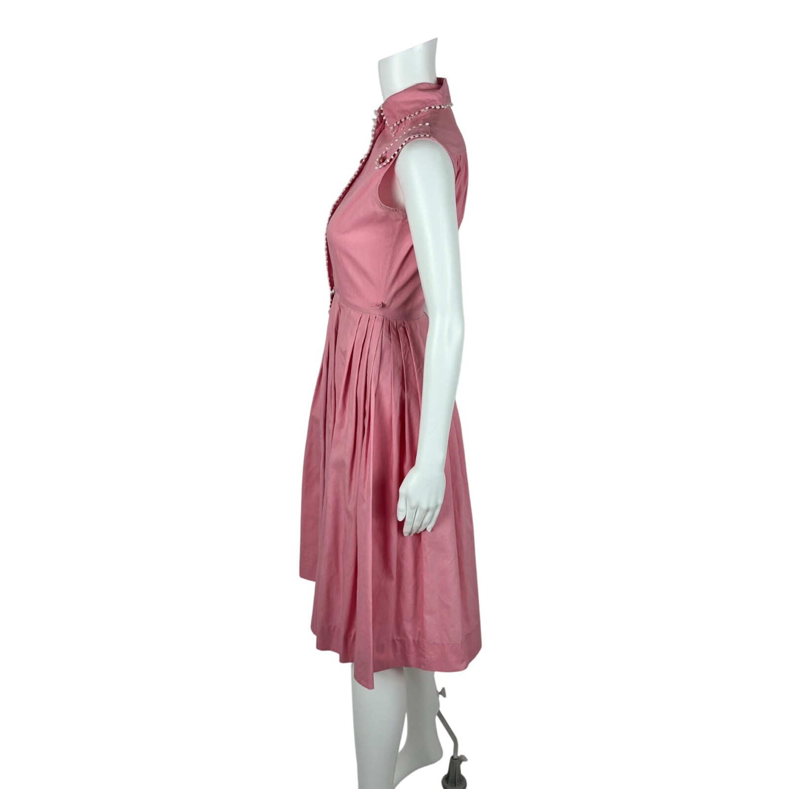 Vintage 50s Pink Shirtdress Women&rsquo;s Size XXS Cotton Scallop Trim Fit & Flare